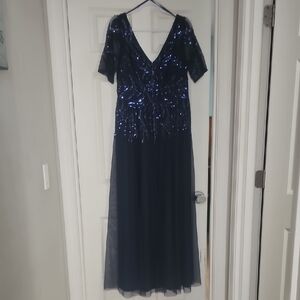 Elegant Navy Blue Sequin Dress